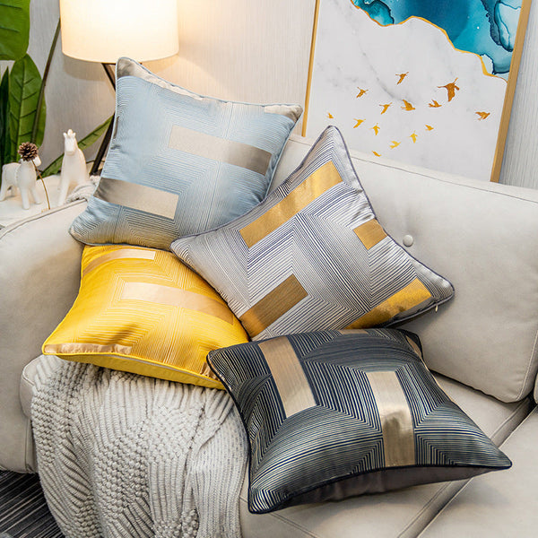 HKM-190867 Satin Geometric Lumbar Support Pillow Cover for Living Room - Various Colors and Sizes Available