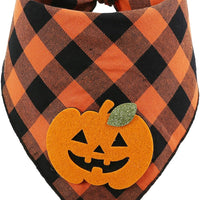 HKM-1908797 Halloween Dog Bandana with Pumpkin and Skeleton Appliques for Pets – Neck Size Up to 22 Inches