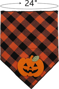 HKM-1908797 Halloween Dog Bandana with Pumpkin and Skeleton Appliques for Pets – Neck Size Up to 22 Inches