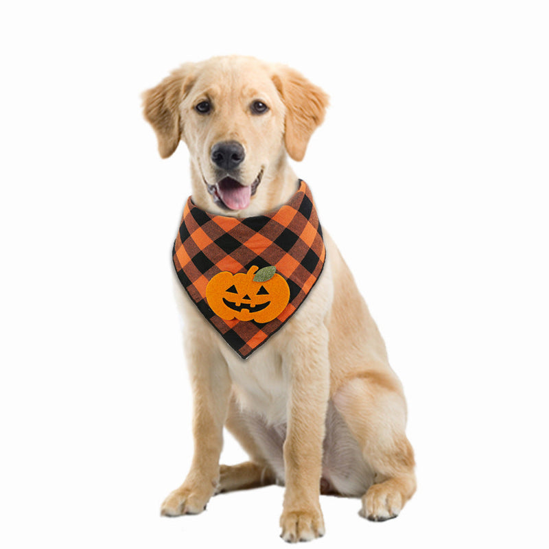 HKM-1908797 Halloween Dog Bandana with Pumpkin and Skeleton Appliques for Pets – Neck Size Up to 22 Inches