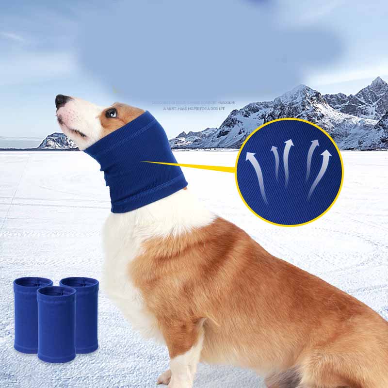 HKM-1908925 Comfortable Polyester Dog Headgear Bib - Blue and Gray, Sizes S, M, L