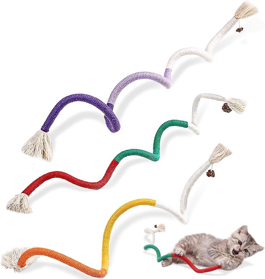 HKM-190995 Interactive Cotton Rope Cat Toy with Silvervine Fruit for Healthy Chewing and Dental Care, 27.6 Inches Long