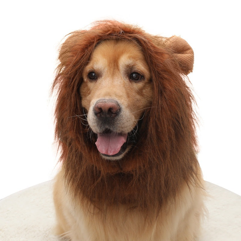 HKM-1910973 Dog Lion Head Costume Hat - Velvet Tie-Dye Design for Fun Pet Dress-Up