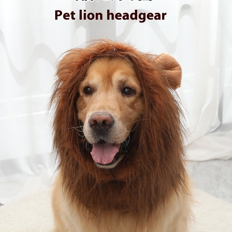 HKM-1910973 Dog Lion Head Costume Hat - Velvet Tie-Dye Design for Fun Pet Dress-Up