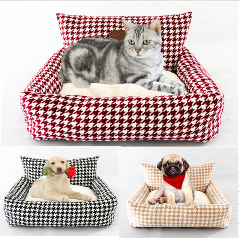HKM-1911357 Houndstooth Cat Sofa Bed with Removable Washable Cover, Available in Three Sizes