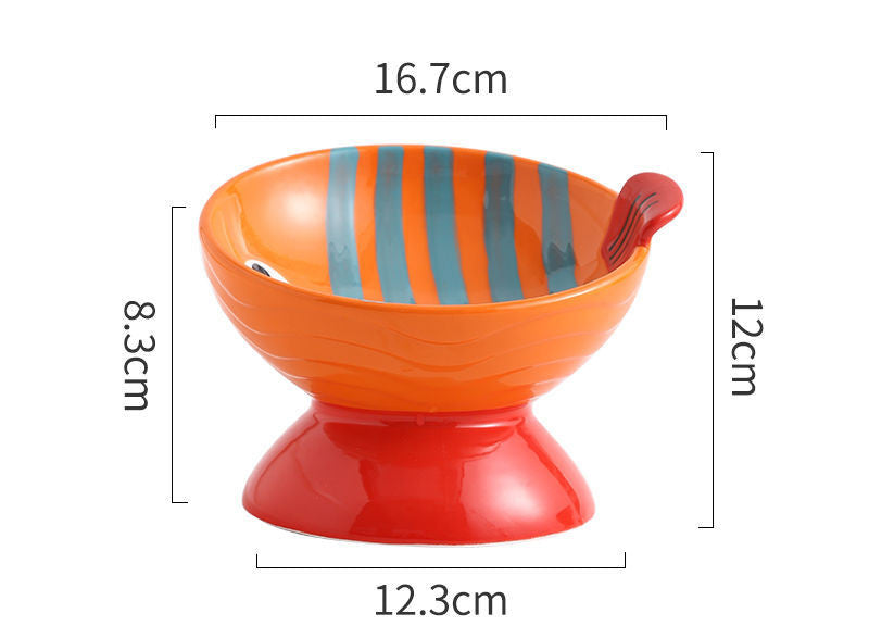 HKM-1911485 Ceramic Cat Bowl with Anti-Tip Design in Orange and Red Options