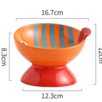 HKM-1911485 Ceramic Cat Bowl with Anti-Tip Design in Orange and Red Options