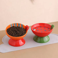 HKM-1911485 Ceramic Cat Bowl with Anti-Tip Design in Orange and Red Options