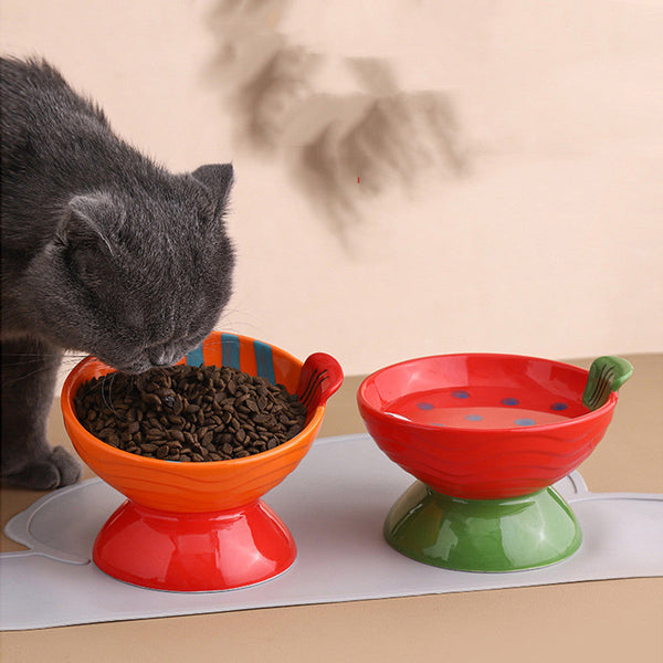 HKM-1911485 Ceramic Cat Bowl with Anti-Tip Design in Orange and Red Options