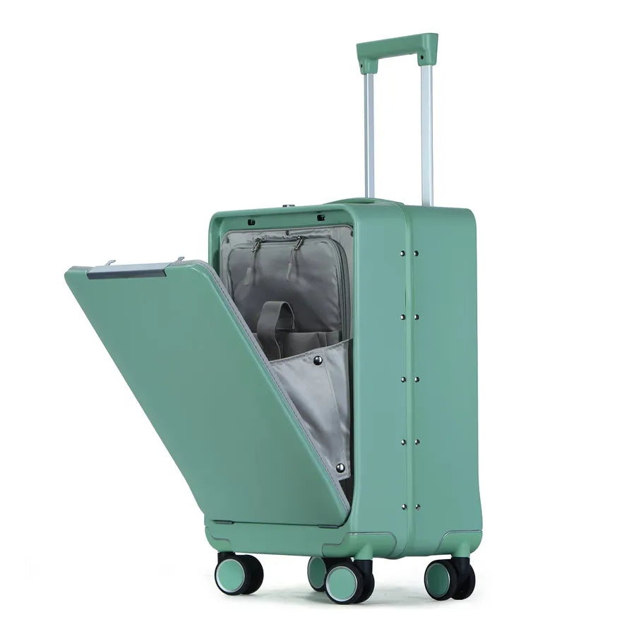 HKM-191187 Custom 4-Wheel Hard Shell Trolley Luggage with Aluminium Frame and Front Opening