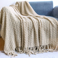 HKM-191187 Lengthened Monochrome Blanket with Tassels for All Seasons - Perfect for Dormitory and Living Room Use
