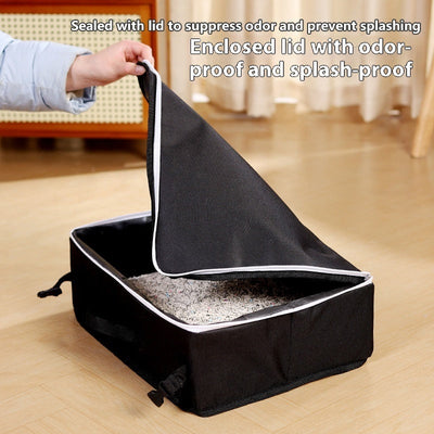 HKM-1912765 Portable Folding Litter Box with Cat Litter Shovel and Bags - Enclosed Design for Travel