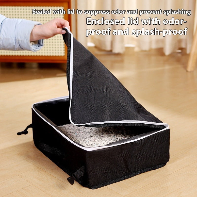HKM-1912765 Portable Folding Litter Box with Cat Litter Shovel and Bags - Enclosed Design for Travel
