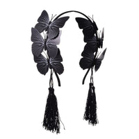 HKM-191379 Gothic Butterfly Headband with Tassels in Black, Made of Durable Plastic and Resin