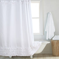 HKM-191507 Thickened Polyester Shower Curtain with Floral Edge and Lace Trim in Various Sizes