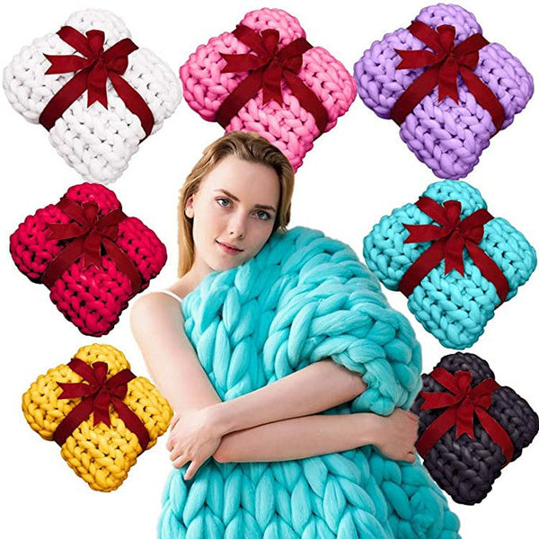 HKM-191635 Thick Knitted Grey Nordic Style Blanket - Super Soft Polyester Fiber Warm Covering 97x77cm