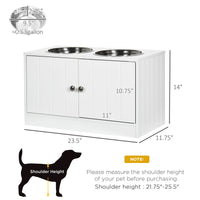 HKM-1917245 Large Elevated Dog Bowl Stand with 44L Storage Cabinet and Stainless Steel Bowls in Cotton White