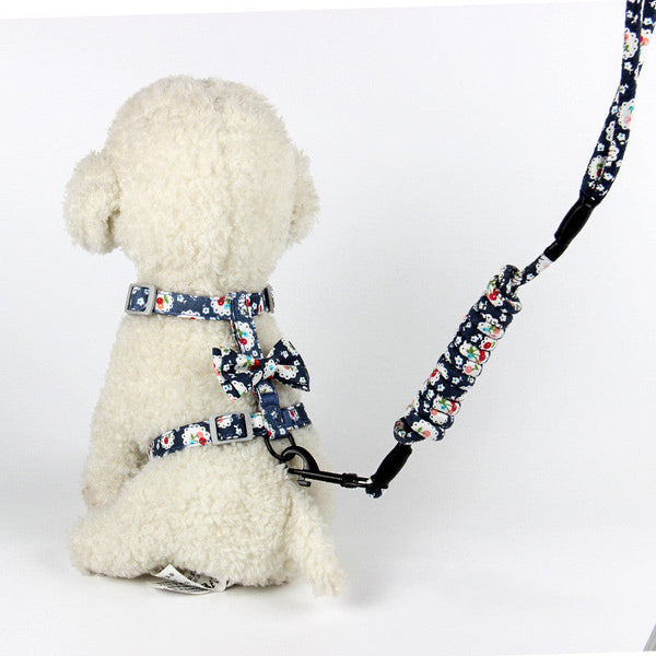 HKM-1918525 Japanese Style Floral Cat Leash in Navy Blue and Pink Cherry - Adjustable Cotton for Comfort