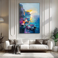 HKM-191891 Handmade Abstract Mediterranean Oil Painting on Canvas - Unstretched Wall Art for Home Decor