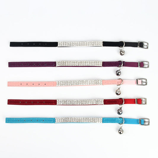 HKM-1919037 Rhinestone-Embellished Suede Cat Collar ¨C Adjustable Velvet in Red, Blue, Purple, Black, Pink