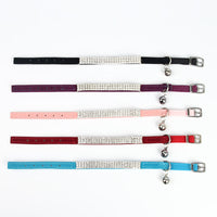 HKM-1919037 Rhinestone-Embellished Suede Cat Collar ¨C Adjustable Velvet in Red, Blue, Purple, Black, Pink