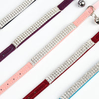 HKM-1919037 Rhinestone-Embellished Suede Cat Collar ¨C Adjustable Velvet in Red, Blue, Purple, Black, Pink