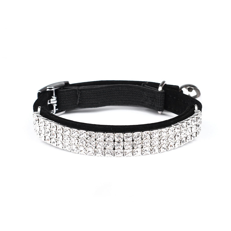 HKM-1919037 Rhinestone-Embellished Suede Cat Collar ¨C Adjustable Velvet in Red, Blue, Purple, Black, Pink