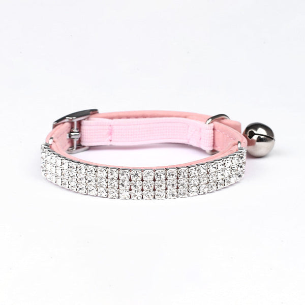 HKM-1919037 Rhinestone-Embellished Suede Cat Collar ¨C Adjustable Velvet in Red, Blue, Purple, Black, Pink