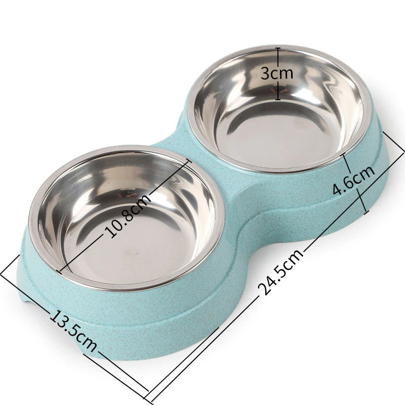 HKM-1920317 Double Stainless Steel Pet Feeder - Dog & Cat Food and Water Bowls, Convenient and Durable Design