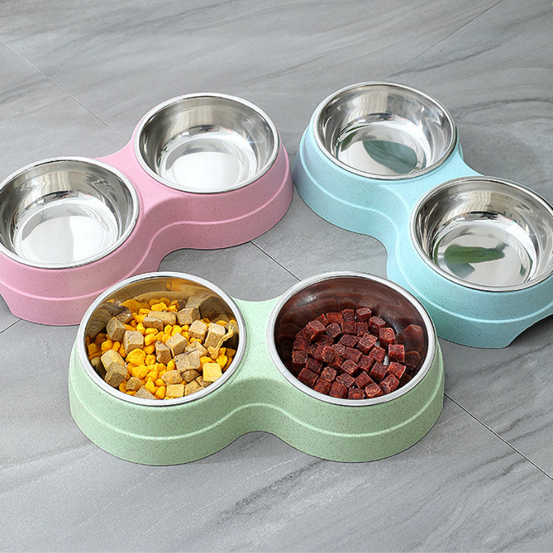 HKM-1920317 Double Stainless Steel Pet Feeder - Dog & Cat Food and Water Bowls, Convenient and Durable Design