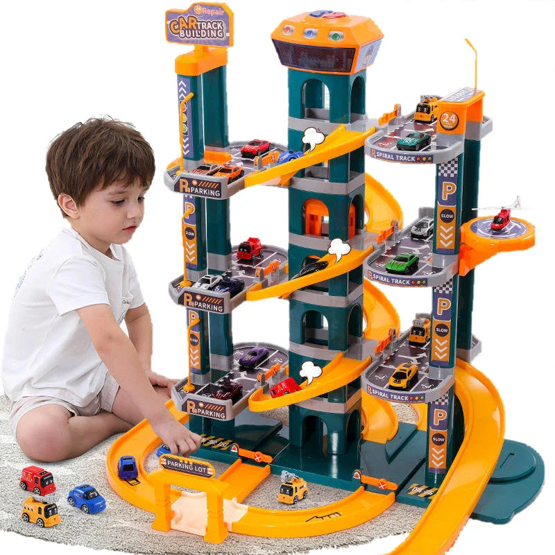 HKM-192211 Electric Multilayer Car Parking Garage Set for Kids - DIY Assembly Educational Toy, 2-4 Years