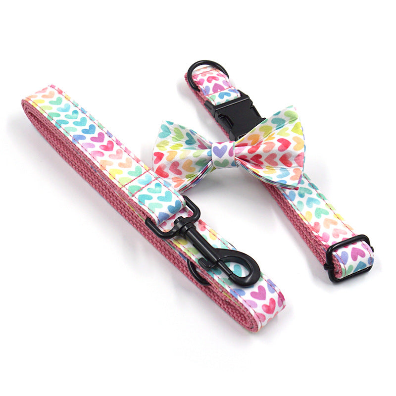 HKM-1922621 Pink Polyester Pet Collar and Traction Rope Bow Set for Comfortable Walks