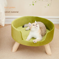 HKM-1922877 Cozy Semi-Enclosed Solid Wood Cat Nest for Warm Winter Comfort