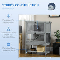 HKM-1926461 Large Wooden Hamster Cage with Storage Shelf, Seesaw, Running Wheel, and Sliding Tray, 35.5" High Small Animal Habitat
