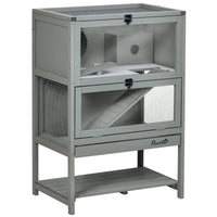 HKM-1926461 Large Wooden Hamster Cage with Storage Shelf, Seesaw, Running Wheel, and Sliding Tray, 35.5" High Small Animal Habitat