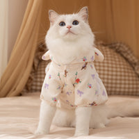 HKM-1927357 Floral Bear Two-Legged Cotton-Padded Dress for Kittens and Small Dogs with Lace Trims and Bunny Charm
