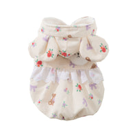 HKM-1927357 Floral Bear Two-Legged Cotton-Padded Dress for Kittens and Small Dogs with Lace Trims and Bunny Charm
