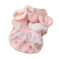 HKM-1927357 Floral Bear Two-Legged Cotton-Padded Dress for Kittens and Small Dogs with Lace Trims and Bunny Charm