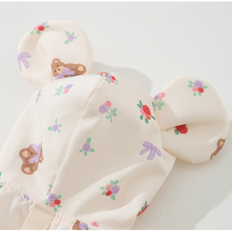 HKM-1927357 Floral Bear Two-Legged Cotton-Padded Dress for Kittens and Small Dogs with Lace Trims and Bunny Charm