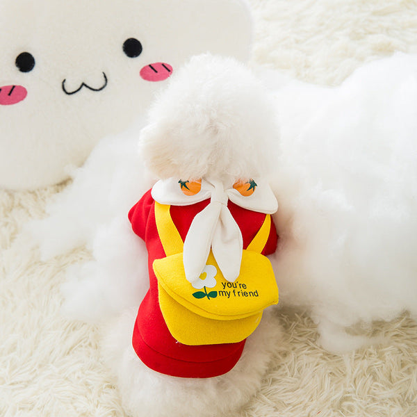 HKM-1927869 Cute Cartoon Biped Coat for Small Dogs - Milk Silk Sweater with Tie Flower and Carrot Design