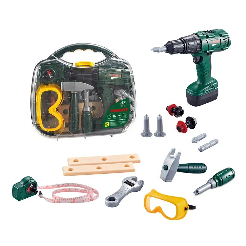 HKM-192787 Kids Pretend Play Electric Simulation Tool Set with Chainsaw and Garden Tools in Portable Box