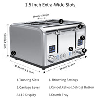HKM-192851 Digital 4-Slice Electric Toaster with LED Display for Even Toasting and Smart Settings