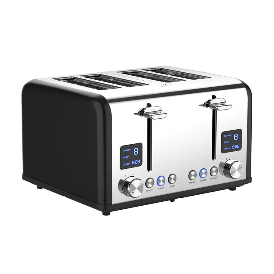 HKM-192851 Digital 4-Slice Electric Toaster with LED Display for Even Toasting and Smart Settings