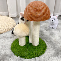 HKM-1928765 Durable Sisal Cat Scratcher with Flannel Mushroom and Lawn Base for Cats up to 15 lbs