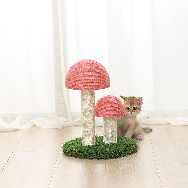 HKM-1928765 Durable Sisal Cat Scratcher with Flannel Mushroom and Lawn Base for Cats up to 15 lbs