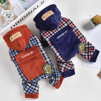HKM-1929149 Pet Dog Plush Pocket Pants - Cozy Four-Legged Clothing in Red or Blue Checkered Pattern