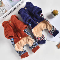 HKM-1929149 Pet Dog Plush Pocket Pants - Cozy Four-Legged Clothing in Red or Blue Checkered Pattern