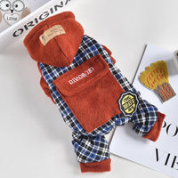 HKM-1929149 Pet Dog Plush Pocket Pants - Cozy Four-Legged Clothing in Red or Blue Checkered Pattern