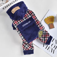 HKM-1929149 Pet Dog Plush Pocket Pants - Cozy Four-Legged Clothing in Red or Blue Checkered Pattern