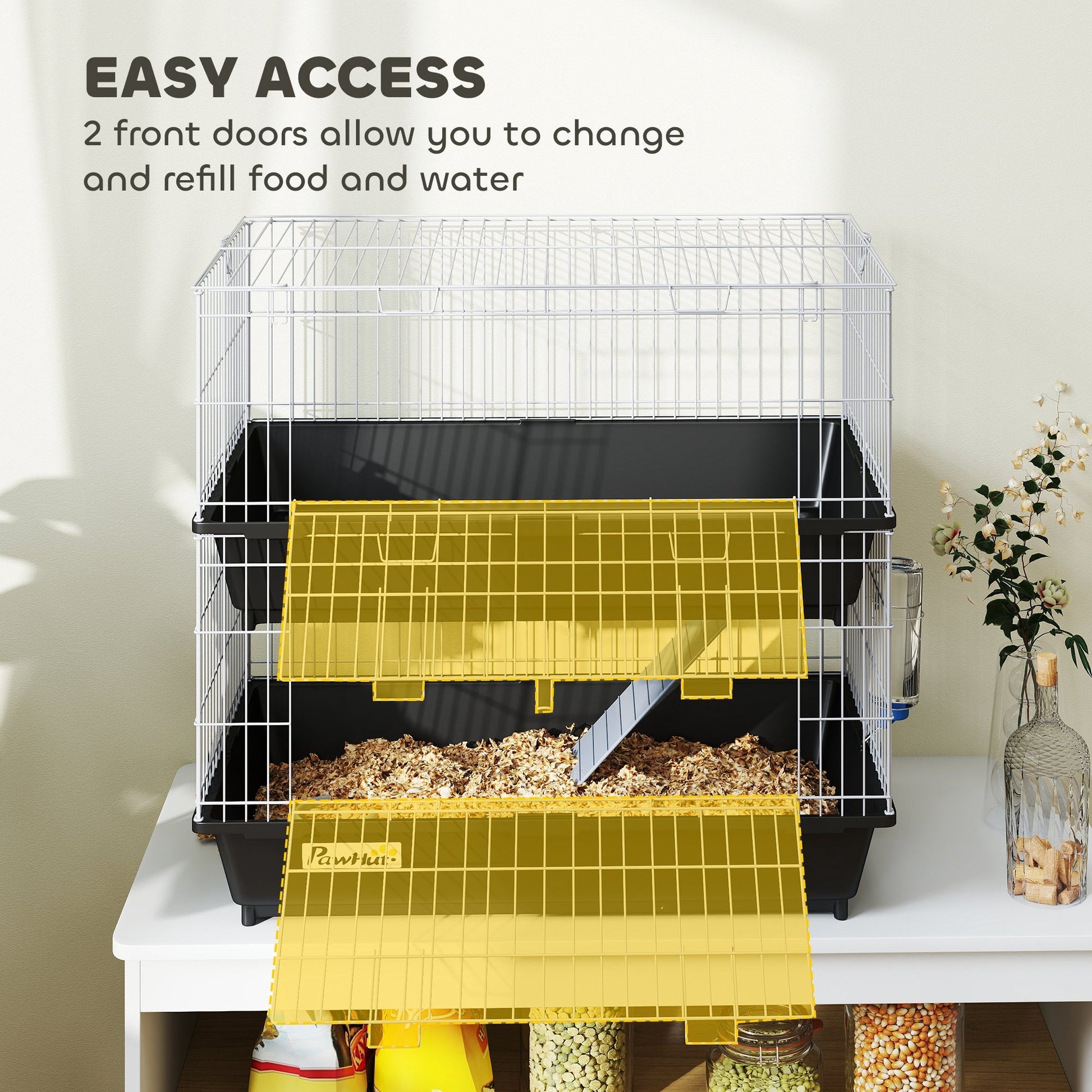 HKM-1932221 2-Tier Small Animal Cage for Rabbits, Ferrets, Chinchillas with Ramp and Accessories - Black